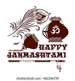 Krishna Janmashtami logo icon. Vector ilustration with lettering - "Happy Janmasthami"