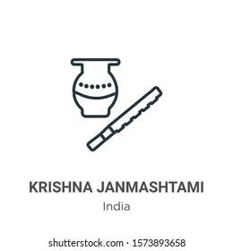 Krishna janmashtami outline vector icon. Thin line black krishna janmashtami icon, flat vector simple element illustration from editable india concept isolated on white background
