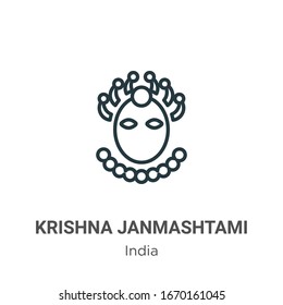 Krishna janmashtami contorno icono vector. Icono de línea fina krishna janmashtami, vector plano ilustración de elemento simple del concepto india editable trazo aislado en fondo blanco