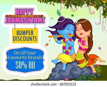 Krishna Janmashtami Sale and Advertisement Background in vector