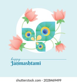 Krishna janmashtami social media banner with peacock feather and lotus flowers