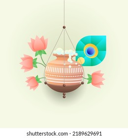 Krishna janmashtami social media banner with makhan matuki with lotus flowers