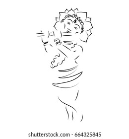 Krishna. Janmastami. The birth of Krsna. Silhouette of a deity with a flute monochrome. Sketch. Add to cart Vector Image.