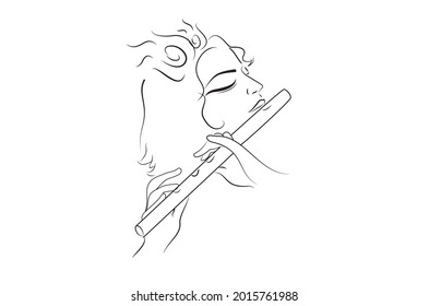 Krishna line art and flute