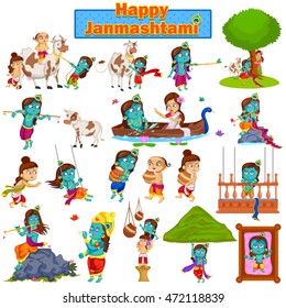 Krishna on Janmashtami background in vector