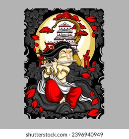 krishna play flute illustration for t shirt design