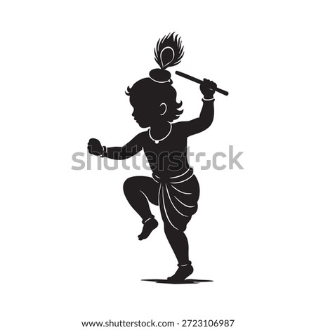 Krishna playing flute standing silhouette vector illustration, perfect for Hindu religious designs, spiritual artwork, festival posters, cultural projects, devotional graphics, and traditional worship-themed art.