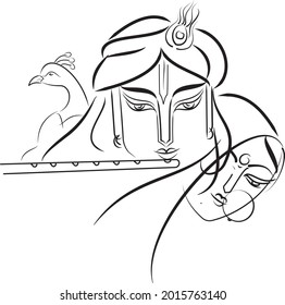 Krishna with Radha line art