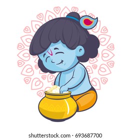 Krishna Sitting With A Pot Vector Cartoon