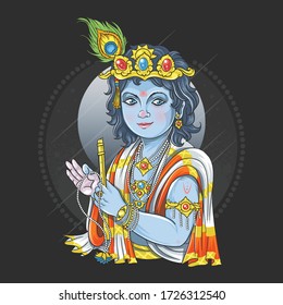 KRISHNA VISHNU GOD AVATAR ARTWORT VECTOR