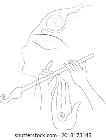Krishna's face with flute and peacock feather |Krishna's hand