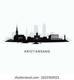 Kristiansand with Norway Skyline Silhouette.