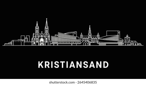 Kristiansand Norway Skyline Silhueta com Preto Branco.