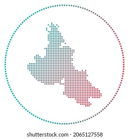 Insignia digital de Krk. Mapa de estilo punteado de Krk en círculo. Icono tecnológico de la isla con puntos degradados. Potente ilustración vectorial.