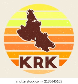 Krk logo. Sign with the map of island and colored stripes, vector illustration. Can be used as insignia, logotype, label, sticker or badge of the Krk.