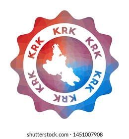 Krk low poly logo. Colorful gradient travel logo of the island in geometric style. Multicolored polygonal Krk rounded sign with map for your infographics.