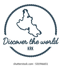 Krk Map Outline. Vintage Discover the World Rubber Stamp with Krk Map. Hipster Style Nautical Rubber Stamp, with Round Rope Border. Krk Map Vector Illustration.