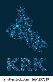 Krk network map. Abstract geometric map of the island. Internet connections and telecommunication design. Cool vector illustration.