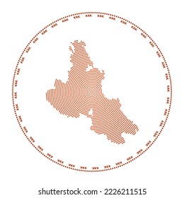 Krk round logo. Digital style shape of Krk in dotted circle with island name. Tech icon of the island with gradiented dots. Elegant vector illustration.