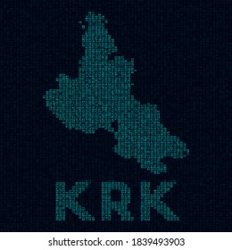 Krk tech map. Island symbol in digital style. Cyber map of Krk with island name. Powerful vector illustration.