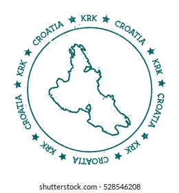 Krk vector map. Retro vintage insignia with island map. Distressed travel stamp with Krk text wrapped around a circle and stars. Krk map vector illustration.