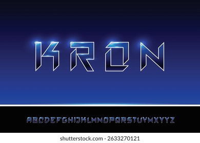 Kron Font. Bold Geometric Display Typeface with Sharp Edges and Brutal Style. Strong Masculine Capital Letters for Logos, Sports, and Modern Branding. Vector Illustration.