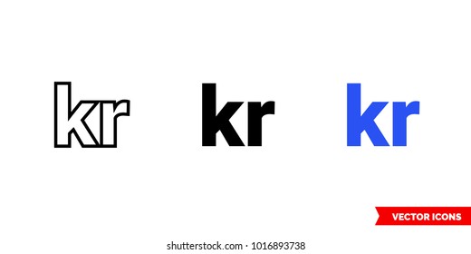 Krona icon of 3 types: color, black and white, outline. Isolated vector sign symbol.