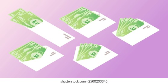 Krona or Krone Money in Envelope Isometric Icon