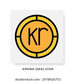 Krona SEK Currency Icon. Sweden Financial Symbol Flat Icons, in golden color Graphic Design. Vector Illustrations.
