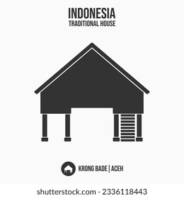 krong bade, simple sign eps art grey bw black white card flat house home from Aceh NAD, local area from indonesia asia. icon old ancestral cultural heritage building, different culture each region