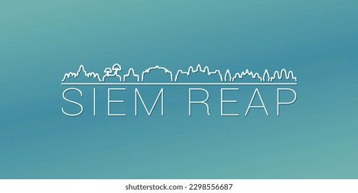 Krong Siem Reap, Cambodia Skyline Linear Design. Flat City Illustration Minimal Clip Art. Background Gradient Travel Vector Icon.