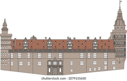 Krongborg castle, Denmark vector illustration