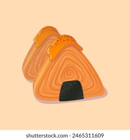 Kronigiri is a combination of the traditional Japanese onigiri and the French croissant. Trendy food. Vector illustration. Nori sheet, spicy sauce. Sweet pastries. For cafes, flyers, advertising.