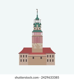 Český Krumlov Castle, Tower. Flat style illustration.