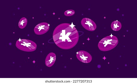 Monedas de crill cayendo del cielo. Fondo del banner del concepto de criptodivisa de KRL.