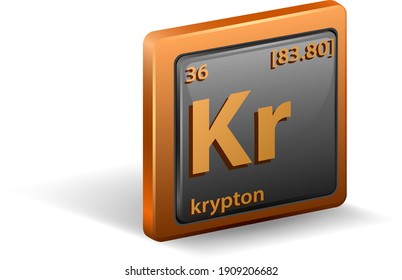 Elemento químico de Krypton. Símbolo químico con número atómico y masa atómica. ilustración