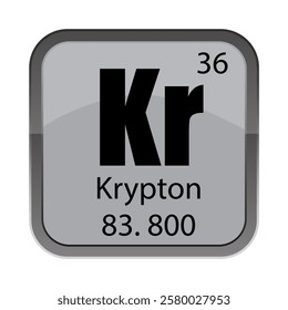 Krypton element icon. Symbol Kr 36. Mass 83.800 property. Periodic table block.