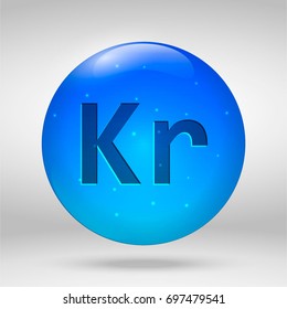Krypton - element of the periodic table. Vector 3D glossy drop pill capsule icon