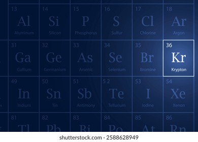 Krypton highlighted element in periodic table with glowing effect