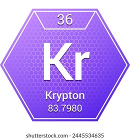 Krypton (Kr) (036) Noble Gas, Inert Gas - Fundamental Chemical Element, Periodic Table in Chemistry Symbol, Name, Atomic Mass, Number, Chemistry Hexagon Logo Icon Design, White Background