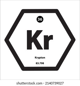  Icono de elemento químico Krypton (Kr) hexágono forma fondo blanco de borde negro. Krypton es un elemento químico con el número atómico 36 y el símbolo Kr. Se usa para estudiar en ciencia para la educación.