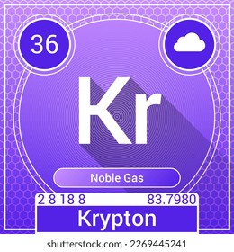 Krypton (Kr) Element - Noble Gas - Periodic Table, Chemical Symbol, Name, Atomic Weight, Atomic Number, Electron Shells, Classification, Phase at STP - Chemistry Logo Icon Design
