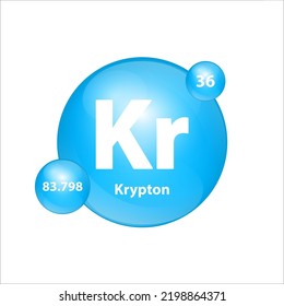 Estructura de icono de Krypton (Kr) elemento químico forma redonda círculo azul claro. Elemento químico de la tabla periódica Signo con número atómico. Estudio en ciencia para la educación. Vector de ilustración 3D. 