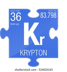 Krypton symbol. Element number 36 of the Periodic Table of the Elements - Chemistry - Puzzle piece with blue background