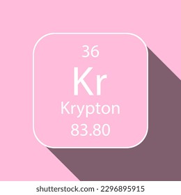 Krypton symbol with long shadow design. Chemical element of the periodic table. Vector illustration.