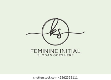 Logotipo de escritura a mano KS con el logotipo de vector de plantilla de círculo de la firma inicial, boda, moda, floral y botánica con plantilla creativa.