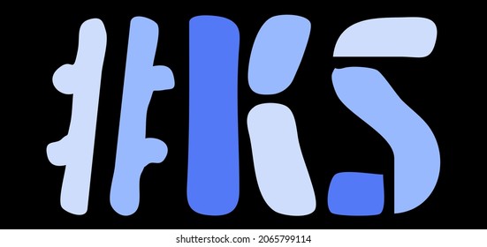 KS Hashtag. Isolate curves doodle letters. Blue colors. Hashtag #KS is abbreviation for the US American Kansas for social network, web resources, mobile apps.