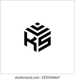 Iniciais KS logótipo abstrato comercial em forma de hexágono, com uma linha grossa ligada em torno das letras