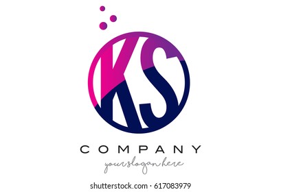 KS K S Circle Letter Logo Design with Purple Magenta Dots Bubbles Vector Illustration