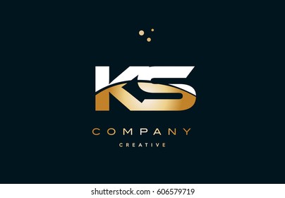 ks k s  white yellow gold golden metal metallic luxury alphabet company letter logo design vector icon template